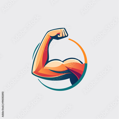 Vibrant Muscular Arm Flexing in a Dynamic Circular Frame, Symbolizing Strength, Power, and Fitness Achievement