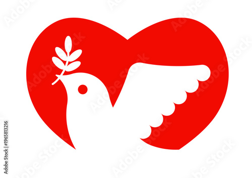 平和の鳩の赤ハート型アイコンイラスト
