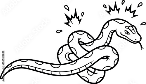 Cartoon Snake with Angry Expression and Spiky Highlights on White Background