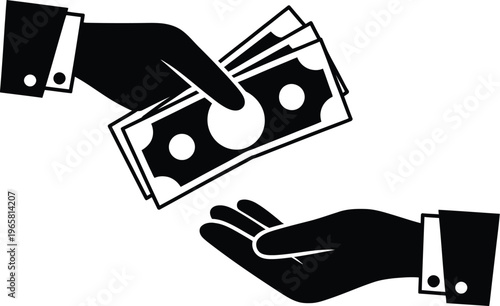 Money transfer vector illustration cash payment hands exchanging currency finance concept isolated on transparent background