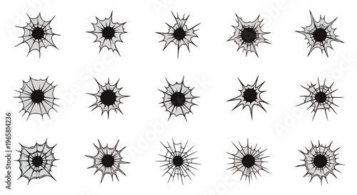 Bullet Hole Vector Set with Realistic Gunshot Impacts for Crime Scene and Video Game Design Graphics