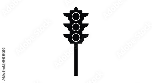 A simple black silhouette of a three light traffic signal