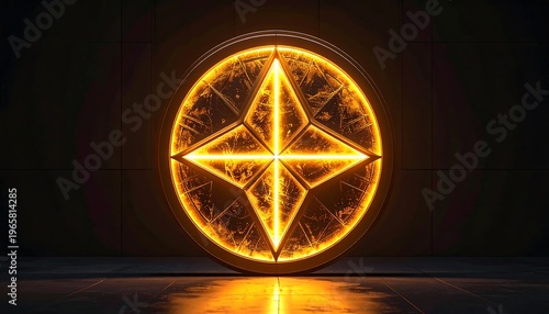 Glowing Architectural Symbol with Decorative Geometric Design