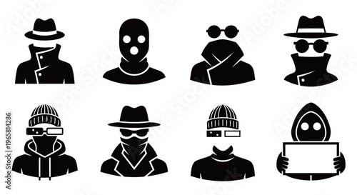 Spy and Hacker Icon Set for Cyber Security, Anonymity, and Privacy Awareness Campaigns
