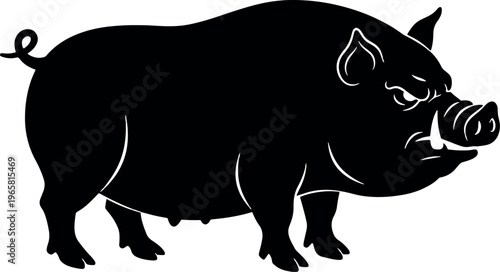 Black Silhouette of a Pig Illustration on White Background for Animal or Farming Themes