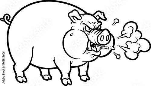 Angry Cartoon Pig Breathing Fire in Comedic Style for Fun and Entertainment