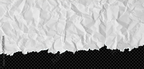 Cardboard horizontal top border with folded and torn paper teture. Rip note ripped with texture piece strip and notebook fold white. Scrap page carton on like png bg with torn edges for collage