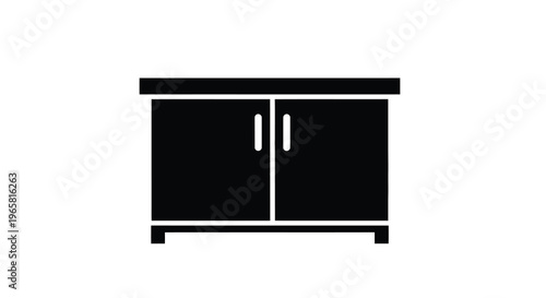 Simple black silhouette of a modern cabinet with two doors and handles