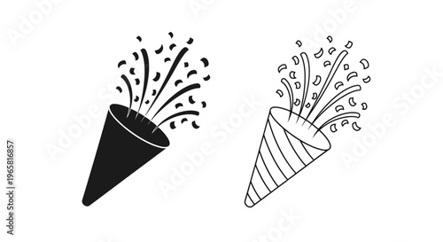 Confetti poppers in black and white a celebratory illustration