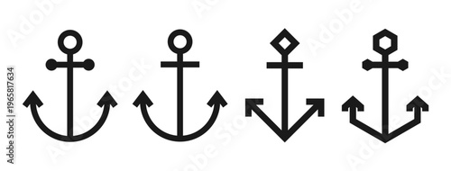 Anchor symbol collection. Naval sailor icon and maritime logo sign. Christian hope symbol. Vector illustration image.