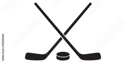 Ice hockey sticks and puck silhouette icon collection in bold black vector style