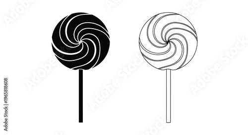 Two spiral lollipops one dark one light with simple black outlines