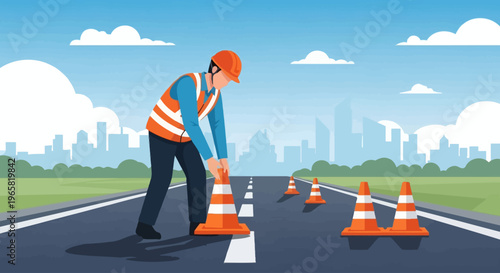 Man works on road for World Day of Safety and Health at Work