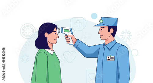 Health worker checks temperature on World Day for Safety and Health at Work