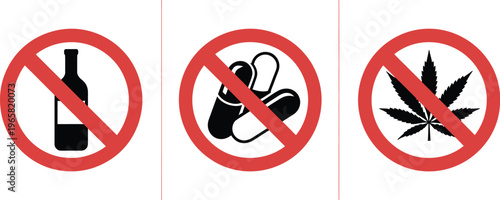 No drugs sign prohibition symbol for substance restriction warning safety notice public awareness vector design
