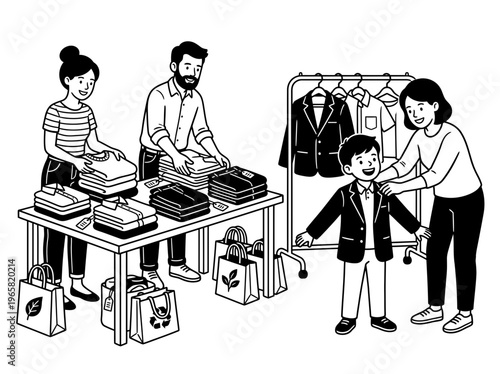 Community school uniform exchange with child fitting blazer