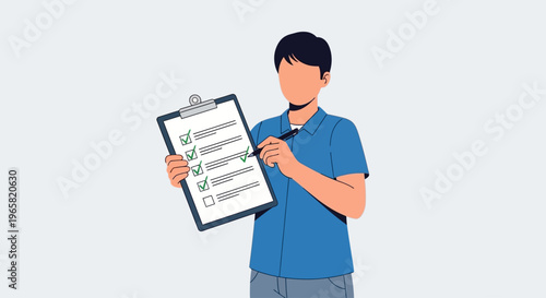 Man marks checklist on clipboard for World Day of Safety and Health at Work