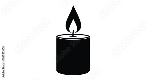 A simple black silhouette of a lit candle on a white background