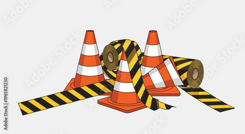 Workers prepare for World Day Safety and Health at Work with cones