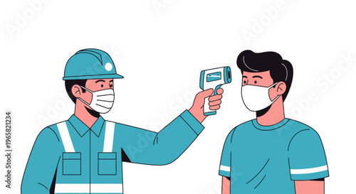 World Day for Safety and Health at Work with Industrial Worker Checking Temperature