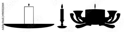 Candle holder set with black silhouette on white background featuring candle, holder, silhouette with black and white and illustration