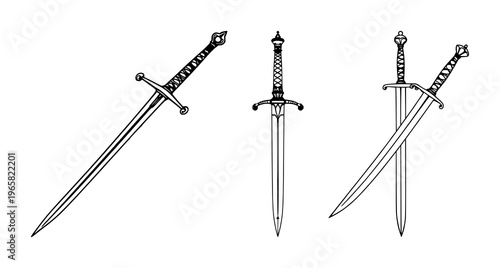 Rapier set with black line art and ornate swept hilt featuring weapon, sword, historical with illustration and design and heritage