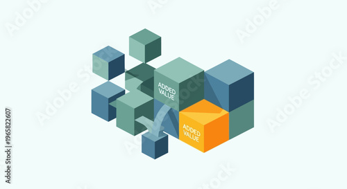 3D Cubes with One Orange Cube.