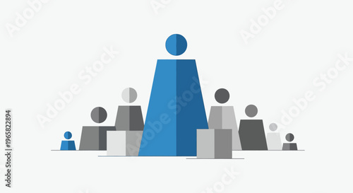 Blue Human Figure Standing Out from Group.