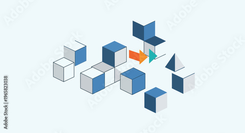 Collection of 3D Cubes and Blocks Arrangement.