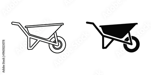 Comparison of empty and filled wheelbarrows in black and white illustration