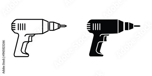 Contrast between a white and black electric drill icon design