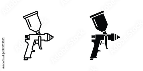 Comparison of two spray paint gun designs shown in contrasting black and white styles
