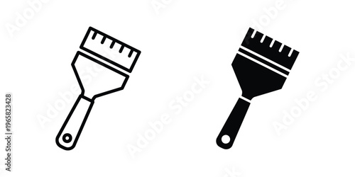 Two contrasting styles of painter's trowels displayed side by side in black and white