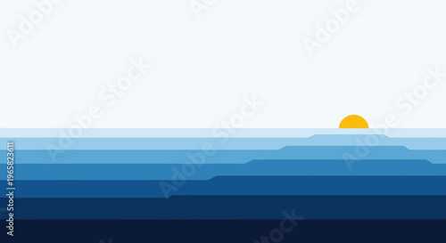 Minimalist Sun Setting Over Ocean Waves.