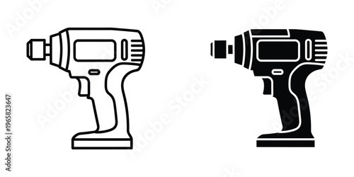 Comparison of two differently styled cordless drills in black and white illustration