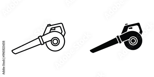 Comparison of a leaf blower and a leaf vacuum in black and white illustration