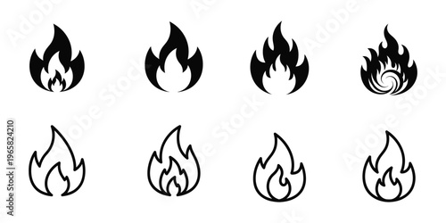 Fire Flame Heat Energy and Burn Symbol Icons Vector Collection
