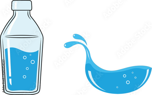 Water Bottle with Splashing Wave and Bubbles for Hydration Health Concept