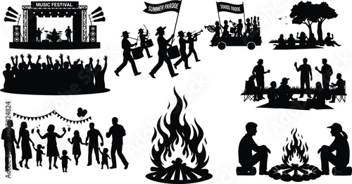 Summer festival and outdoor events vector illustration, celebration and music.