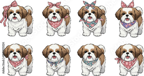 Cute Shih Tzu Dog h Floral Bandanas and Bows for Pets, Puppies, Children’s Books, and Cartoon Designs