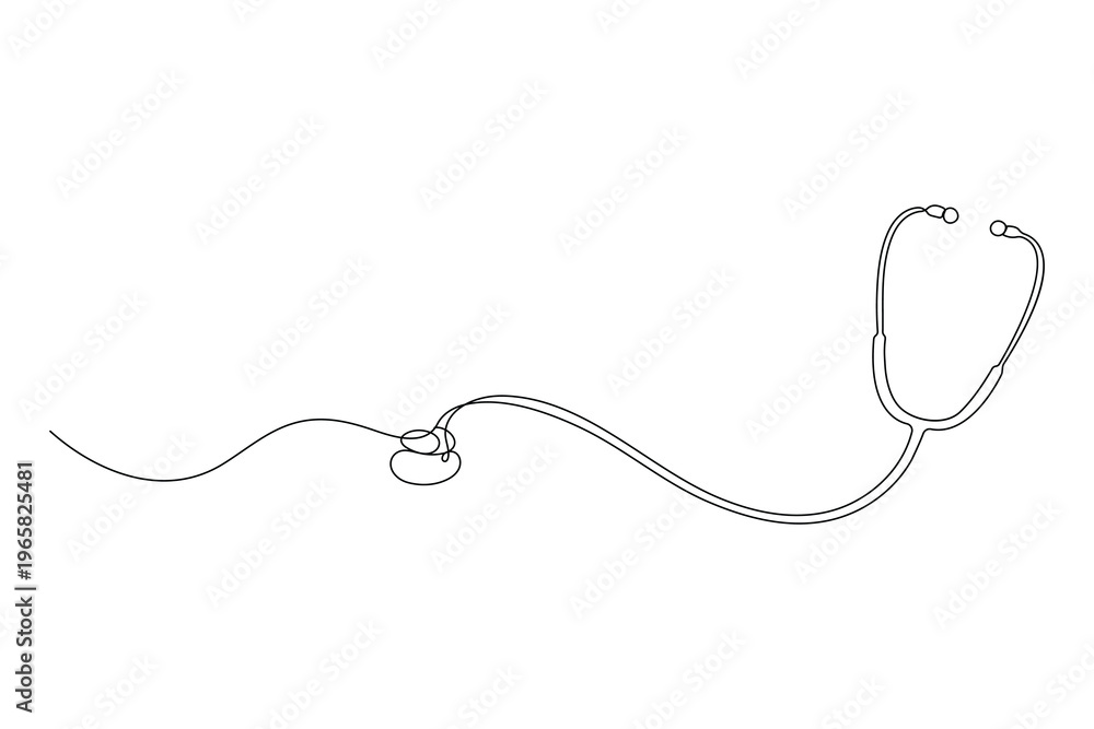 Obraz premium Medicine stethoscope continuous one line drawing minimalist style isolated outline vector illustration