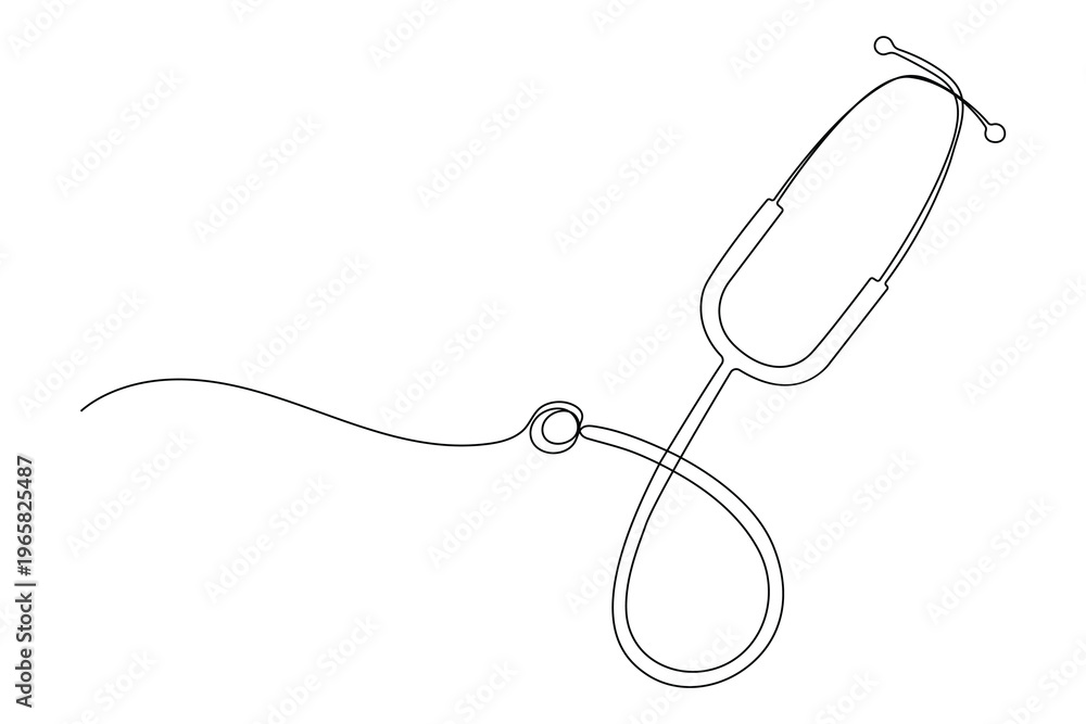 Fototapeta premium Medicine stethoscope continuous one line drawing minimalist style isolated outline vector illustration