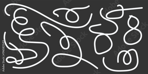 Minimalist White Abstract Hand Drawn Scribble Lines and Tangled Swirls on Dark Grey Background
