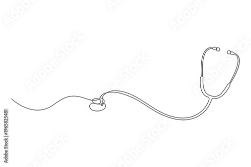 Medicine stethoscope continuous one line drawing minimalist style isolated outline vector illustration