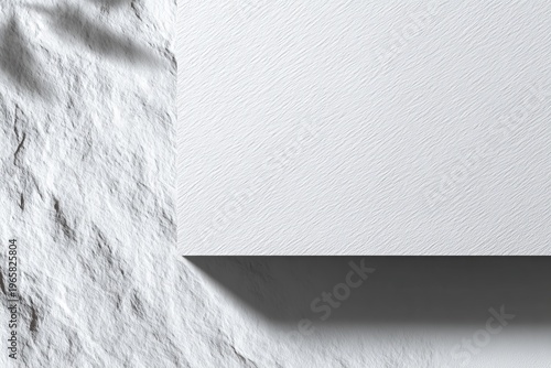 Textured white canvas on rough wall surface with natural shadows