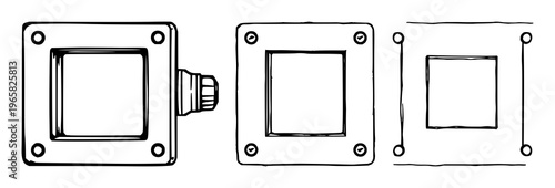 Machinist's square set with black line art design featuring geometry, precision tools, mechanical measurement tools with black color and white background
