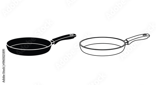 Black and white illustration of two frying pans side by side