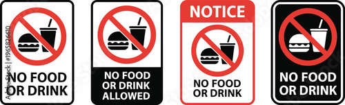 No food or drink allowed sign prohibition symbol for restriction warning notice public safety communication vector design