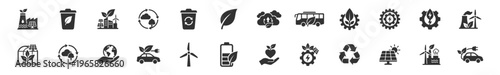 eco friendly icons set with renewable energy symbols and environmental protection signs on transparent background