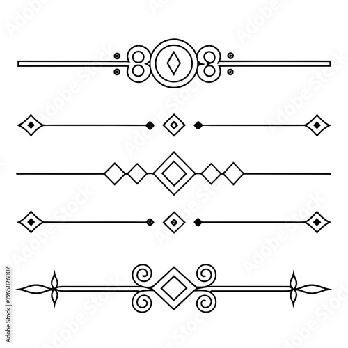 Decorative divider elements featuring circular swirls and diamond icons for sophisticated layout styling and ornamental page separation on white background